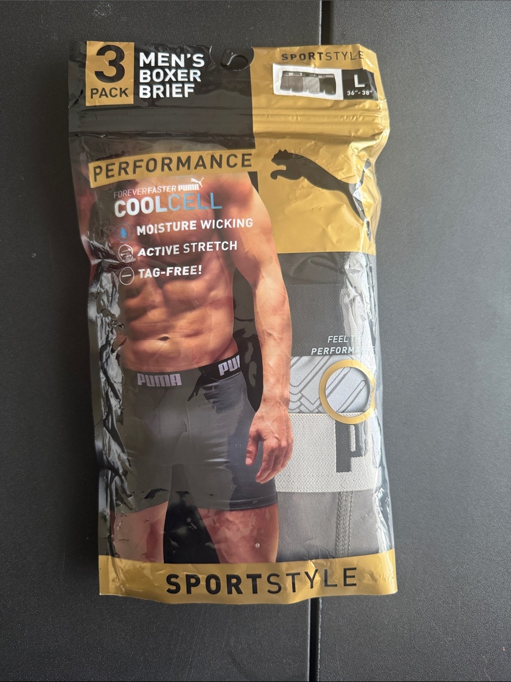Puma Men's Boxer Briefs Pack - Black & Gold Accent